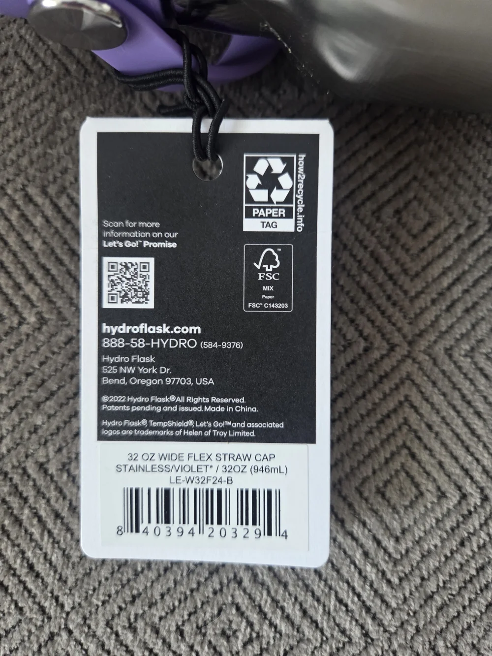 Hydro Flask Stainless Steel Bottle with Purple Cap